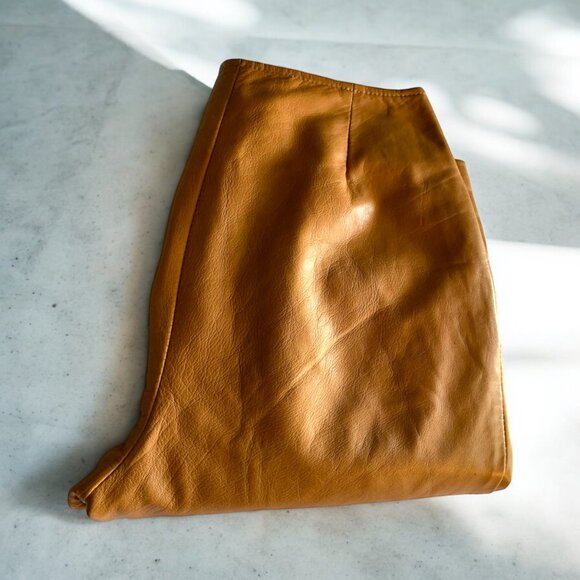 DANIER Caramel Brown Lamb Leather Pants - Picture 3 of 14